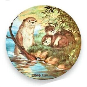 Vintage porcelain River Otters plate by Sadako Mano, Hackett American